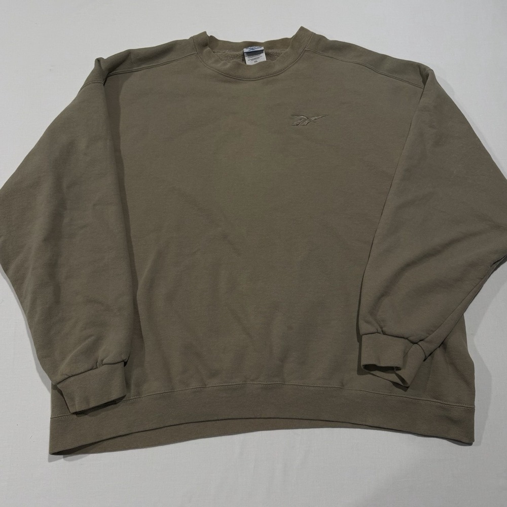 Vintage 90s Reebok Crewneck Sweatshirt Mens XXL Made in USA Olive Green Vector